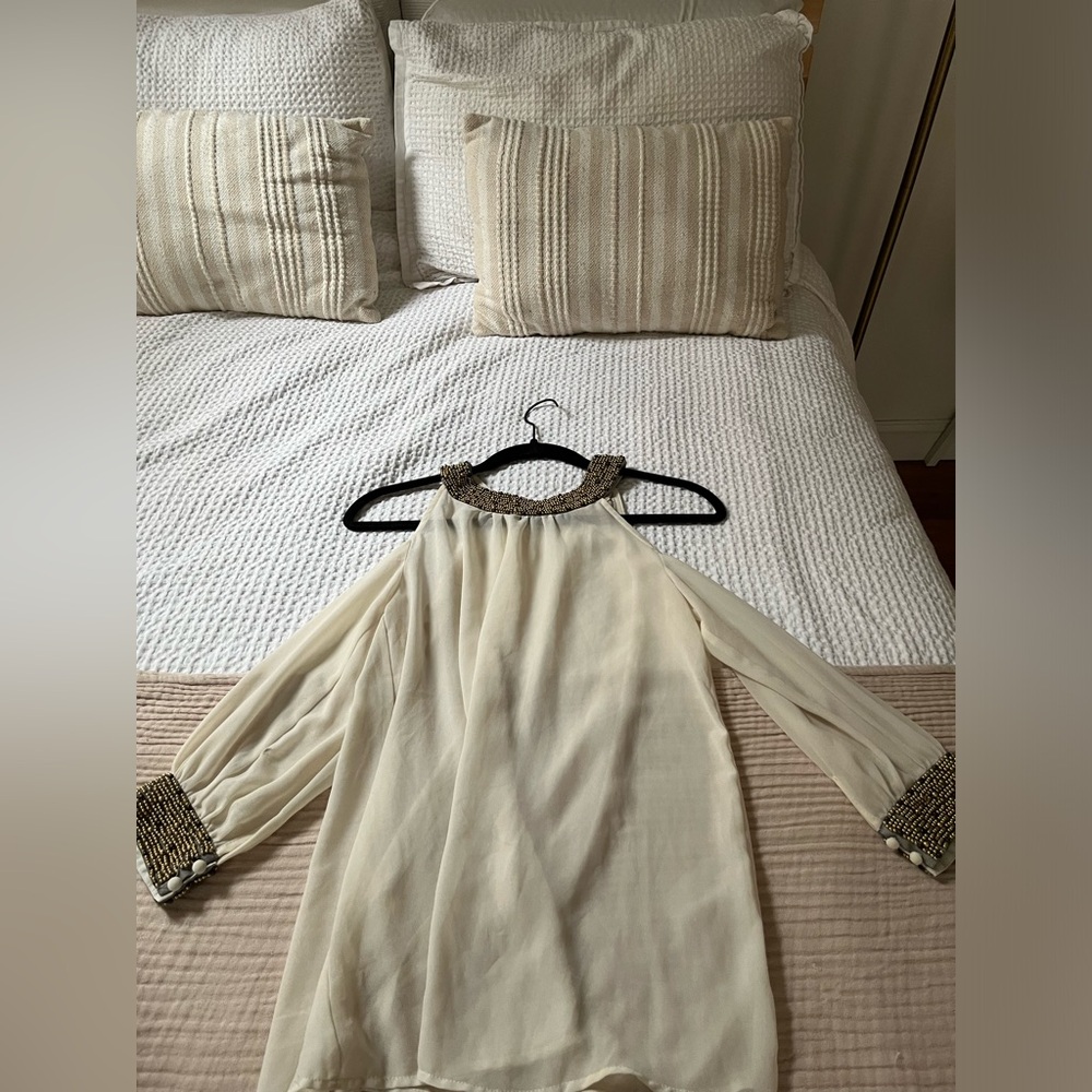 Gold beaded cream top - cleopatra looking